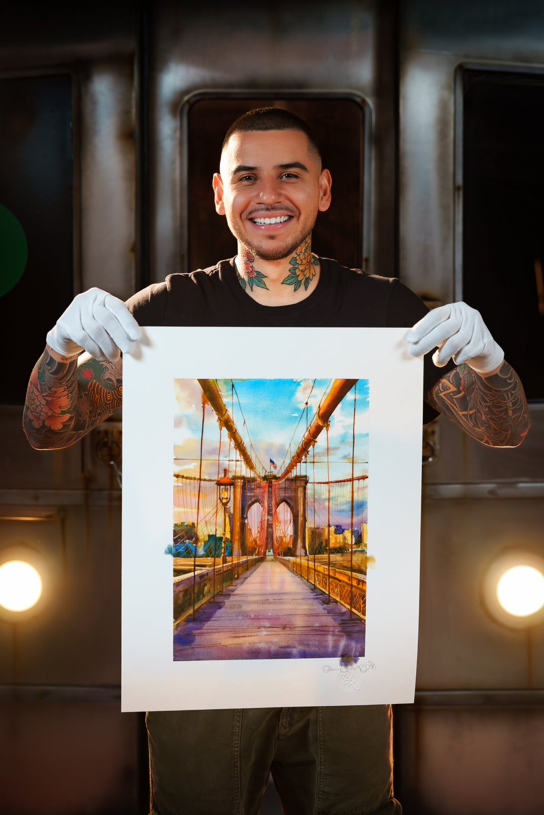 NEW YORK CITY - BROOKLYN BRIDGE AT SUNSET - WATERCOLOR PRINT (LIMITED EDITION)